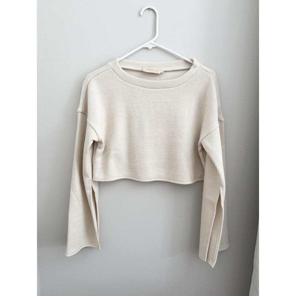 choosy Cream Ribbed Cropped Long Sleeve Sweater‎ Top Women Size S